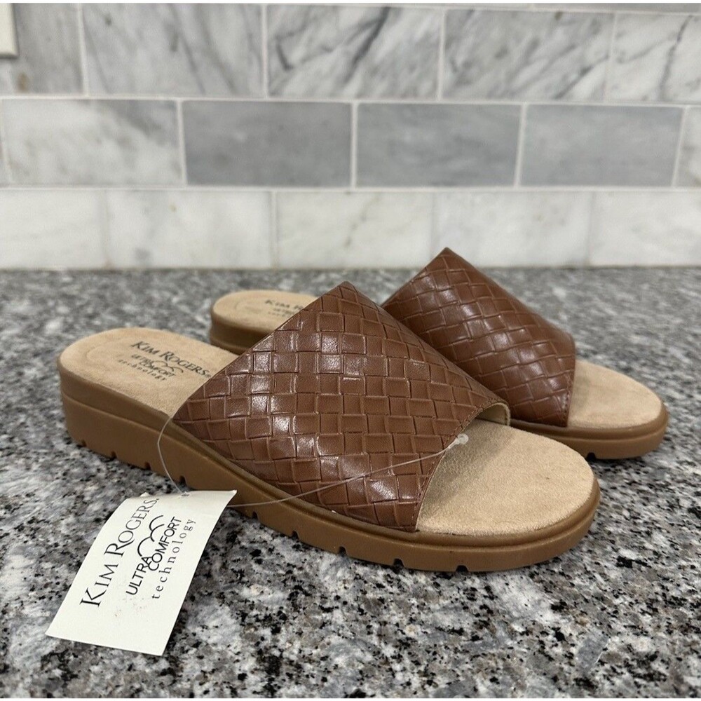 Kim Rogers Rebecky Slide Sandals 8.5 Ultra Comfort Brown Woven Basketweave NEW